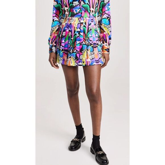 Sergio Hudson Rainbow Logo Print Pleated Mini Skirt NWT Size 0 - Picture 1 of 14